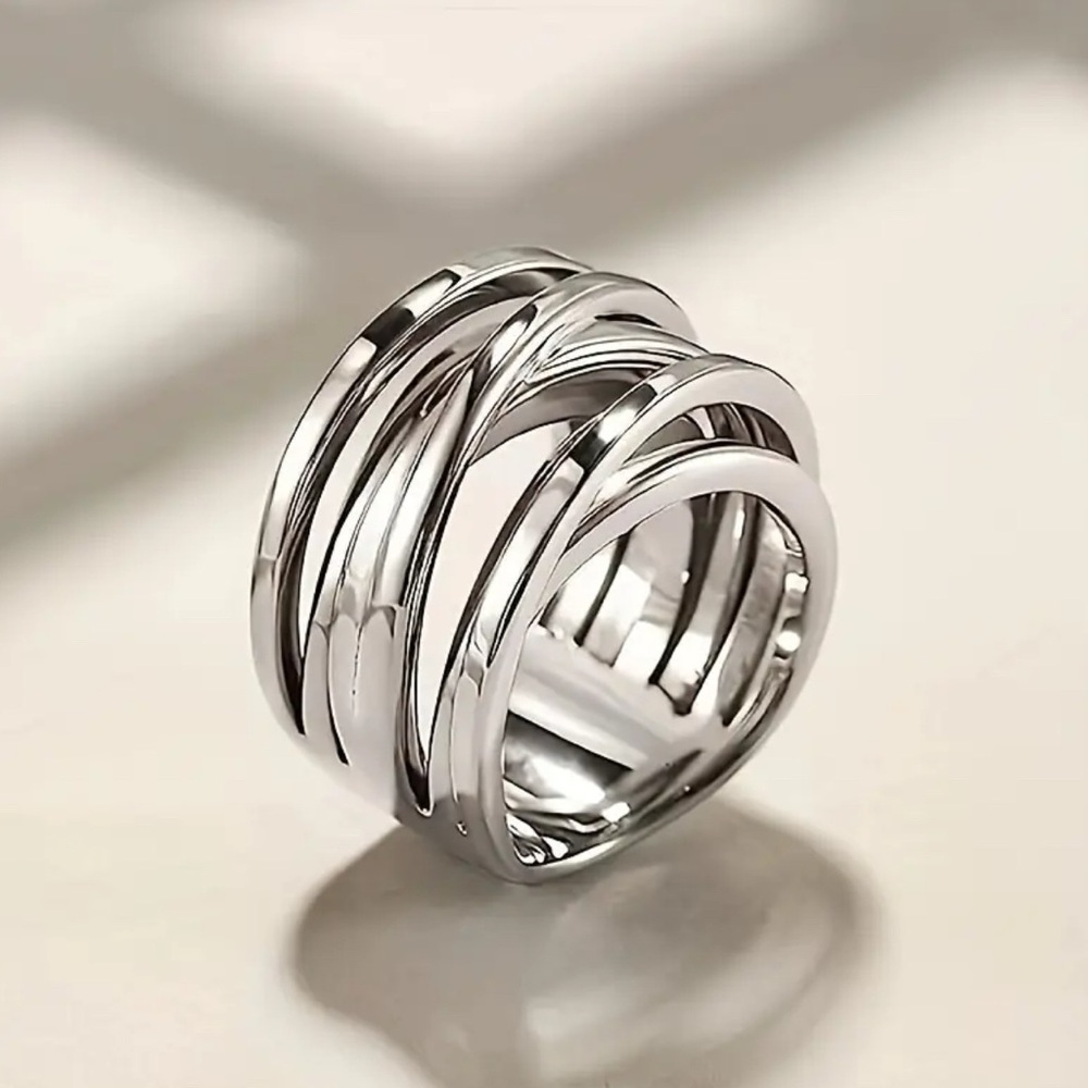 NWT Silver Multi Strand Crossover Statement Ring Size 10 Unisex